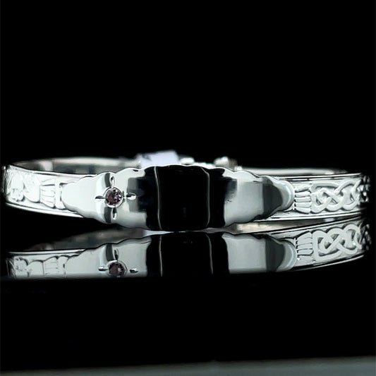 Silver Baby Bangle Claddagh & Celtic Band with Pink CZ SB502