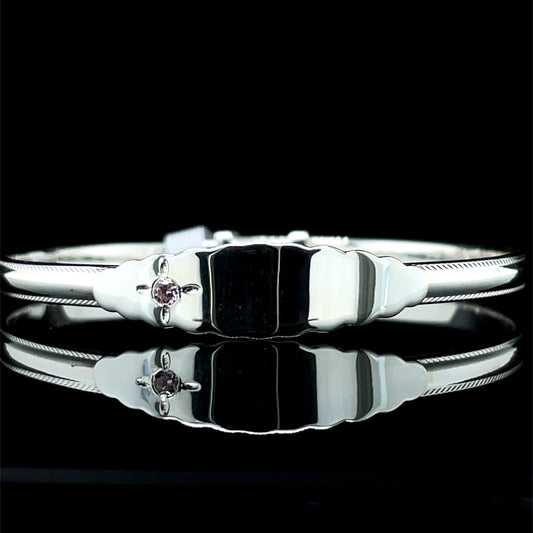 Silver Baby Bangle with Pink CZ SB505