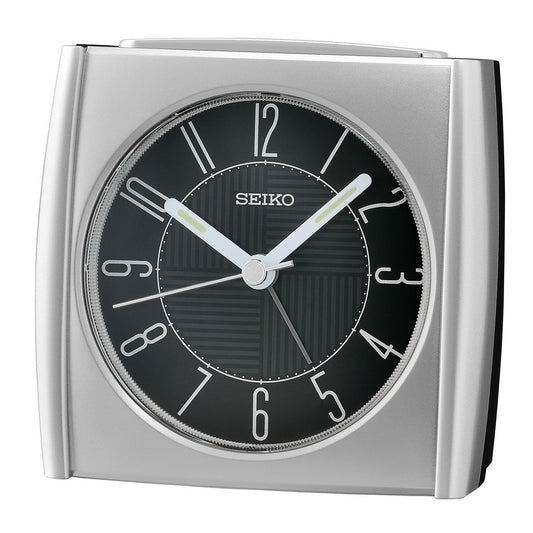 SEIKO QUARTZ SILVER BEDSIDE ALARM CLOCK QHE205S