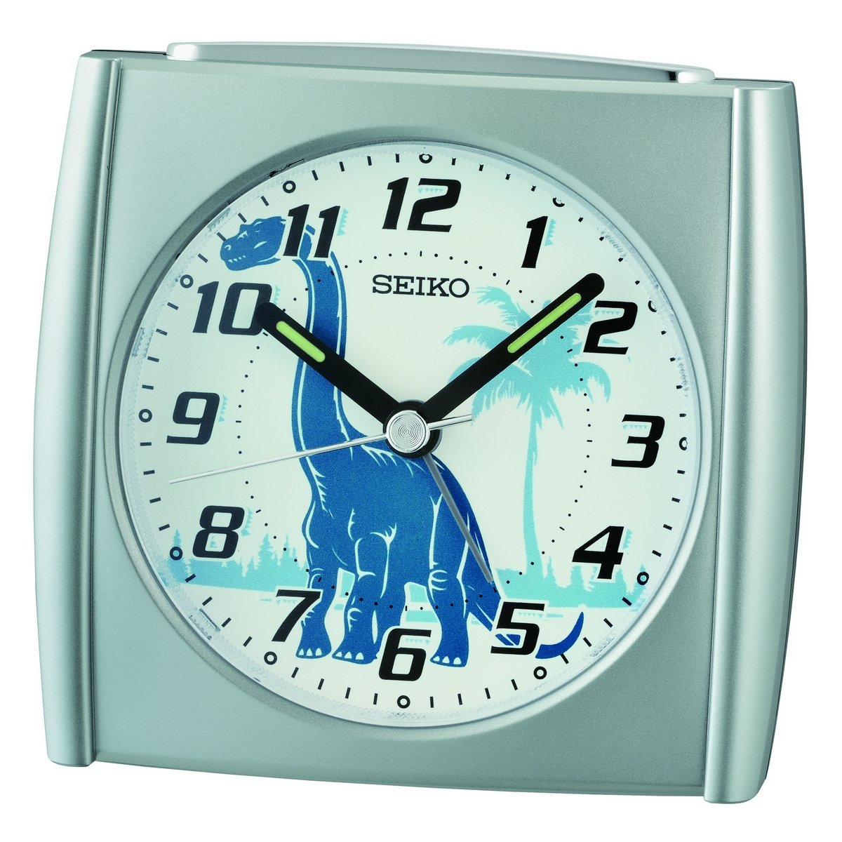 SEIKO QUARTZ BEDSIDE SILVER BRACHIOSAURUS BEEP ALARM CLOCK QHE212S