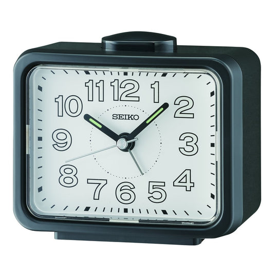 SEIKO QUARTZ BEDSIDE BLACK BELL ALARM CLOCK QHK061K