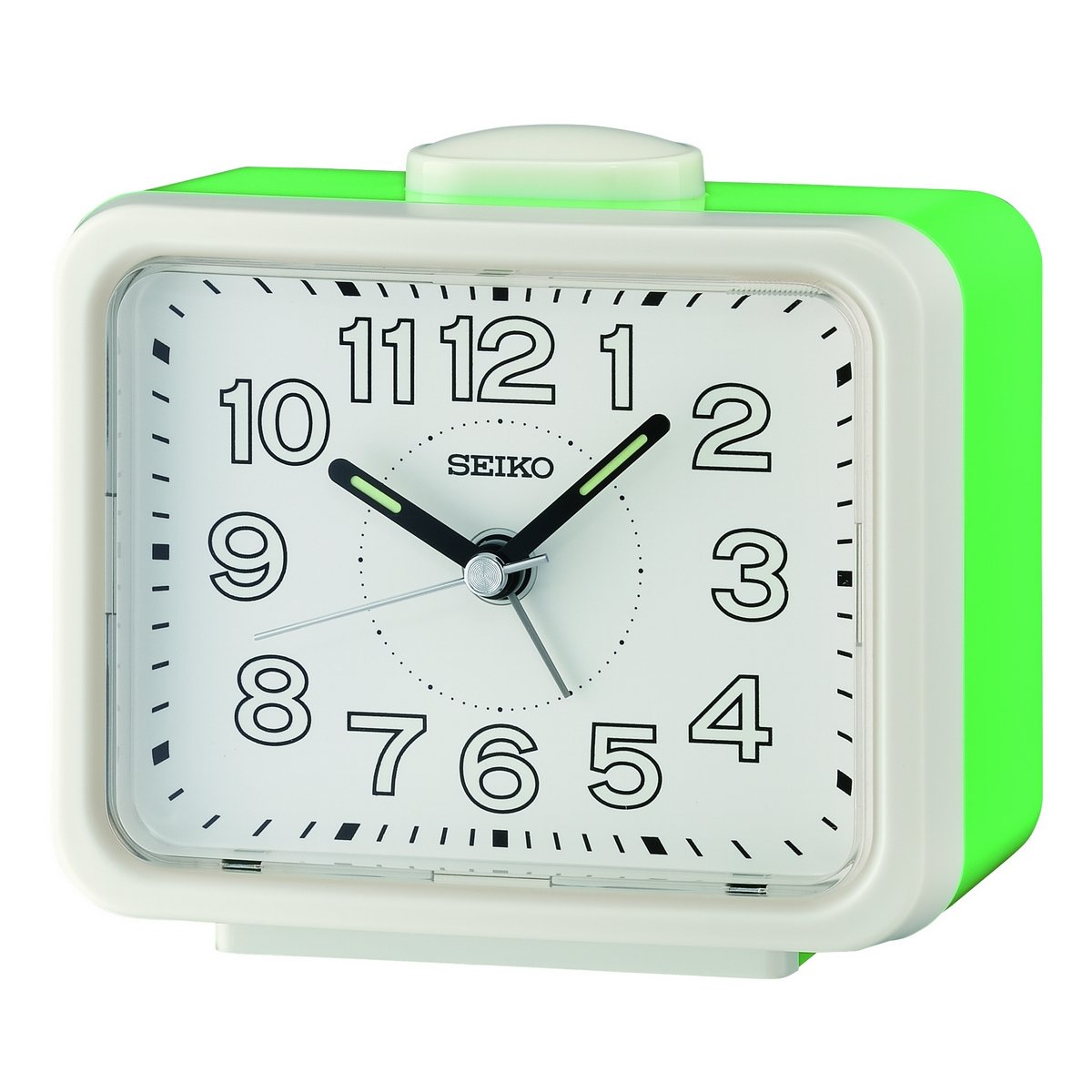 SEIKO QUARTZ BEDSIDE WHITE & GREEN BELL ALARM CLOCK QHK061W