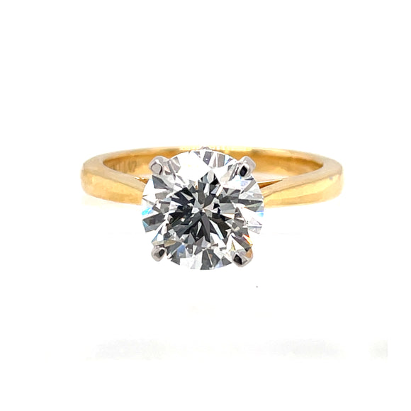 18ct Yellow Gold Lab Grown Round 2.12ct Solitaire Diamond  Ring R-210