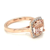 9ct Rose Gold Morganite & Diamond Cushion Halo Ring GRX274