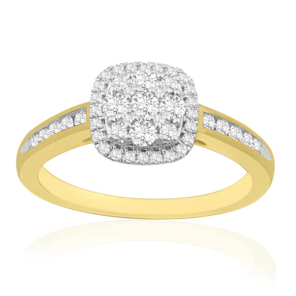 9ct Gold 0.50ct Diamond Cushion Halo Ring Z234