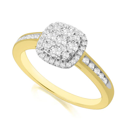 9ct Gold 0.50ct Diamond Cushion Halo Ring Z234