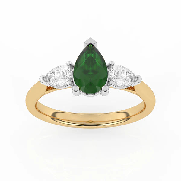 9ct Yellow Gold Lab Grown Emerald & Diamond Trilogy Ring GRE138