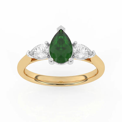 9ct Yellow Gold Lab Grown Emerald & Diamond Trilogy Ring GRE138