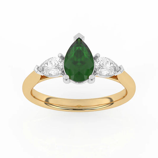 9ct Yellow Gold Lab Grown Emerald & Diamond Trilogy Ring GRE138