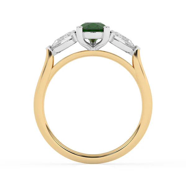 9ct Yellow Gold Lab Grown Emerald & Diamond Trilogy Ring GRE138