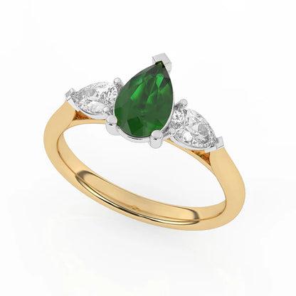 9ct Yellow Gold Lab Grown Emerald & Diamond Trilogy Ring GRE138