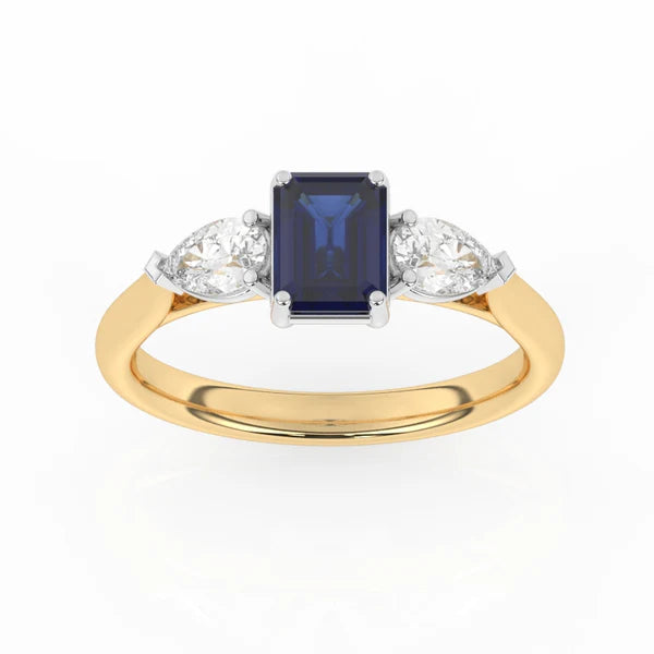 9ct Yellow Gold Lab Grown Sapphire & Diamond Trilogy Ring GRS270