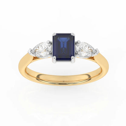 9ct Yellow Gold Lab Grown Sapphire & Diamond Trilogy Ring GRS270