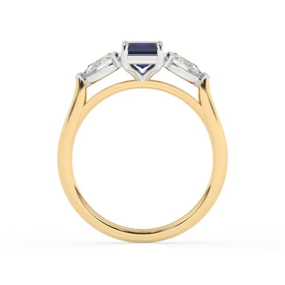 9ct Yellow Gold Lab Grown Sapphire & Diamond Trilogy Ring GRS270