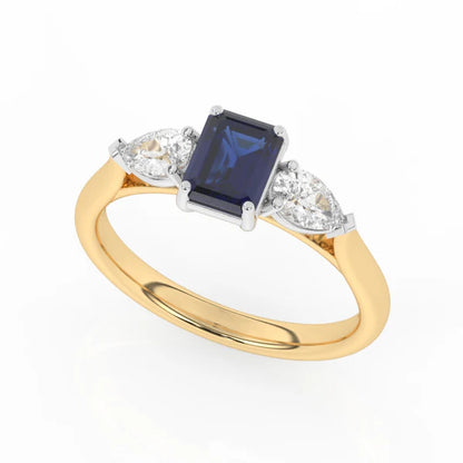 9ct Yellow Gold Lab Grown Sapphire & Diamond Trilogy Ring GRS270