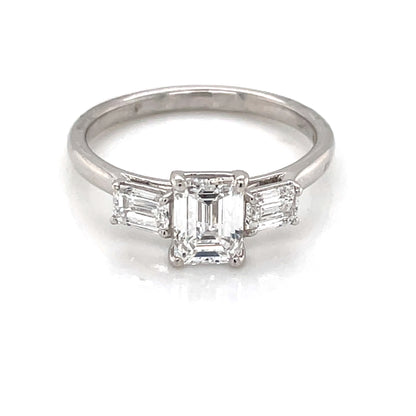 18ct White Gold Lab Grown 1.80ct Emerald-cut 3-stone Ring T77