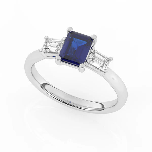 9ct White Gold Lab Grown Sapphire & Diamond Trilogy Ring GRS262