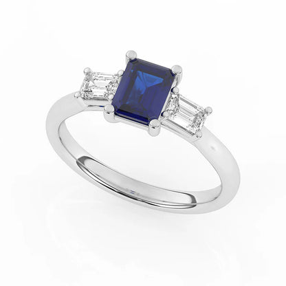 9ct White Gold Lab Grown Sapphire & Diamond Trilogy Ring GRS262