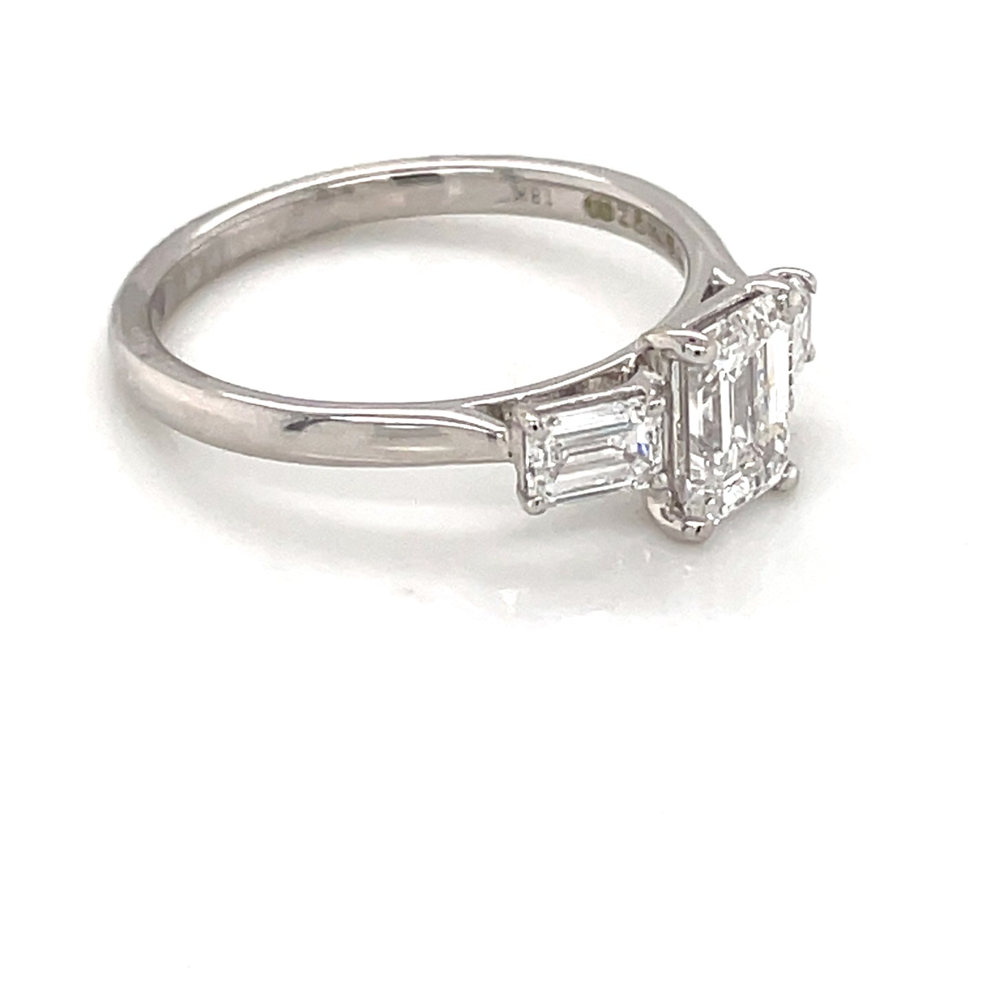 18ct White Gold Lab Grown 1.80ct Emerald-cut 3-stone Ring T77