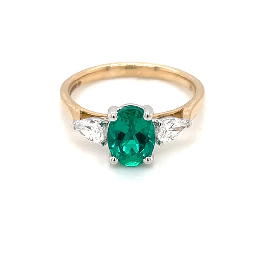 9ct Yellow Gold Lab Grown Emerald & Diamond Ring GRE133