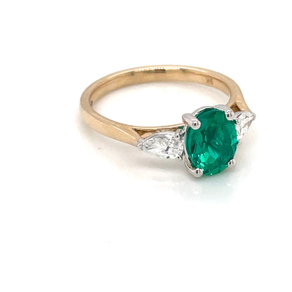 9ct Yellow Gold Lab Grown Emerald & Diamond Ring GRE133