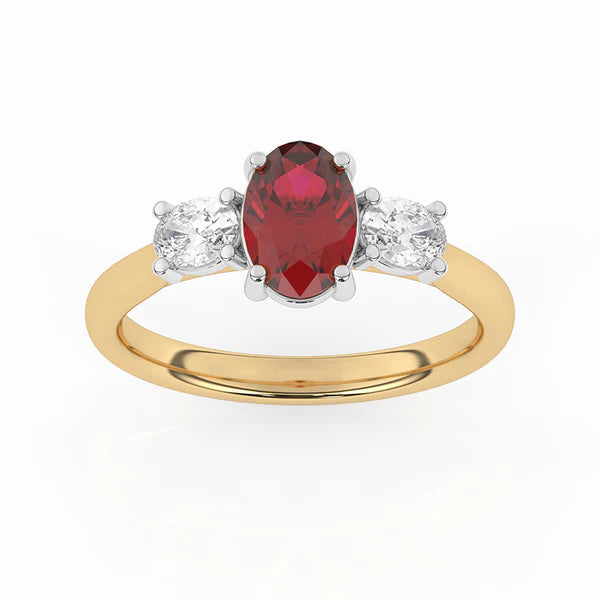 9ct Yellow Gold Lab Grown Ruby & Diamond Trilogy Ring GRR141