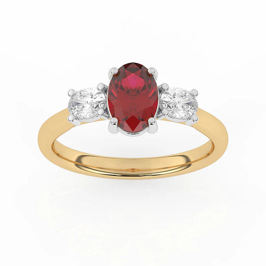 9ct Yellow Gold Lab Grown Ruby & Diamond Trilogy Ring GRR141