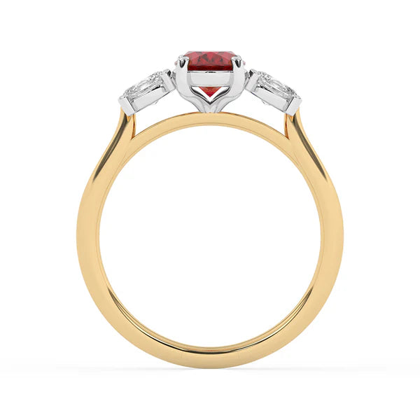 9ct Yellow Gold Lab Grown Ruby & Diamond Trilogy Ring GRR141