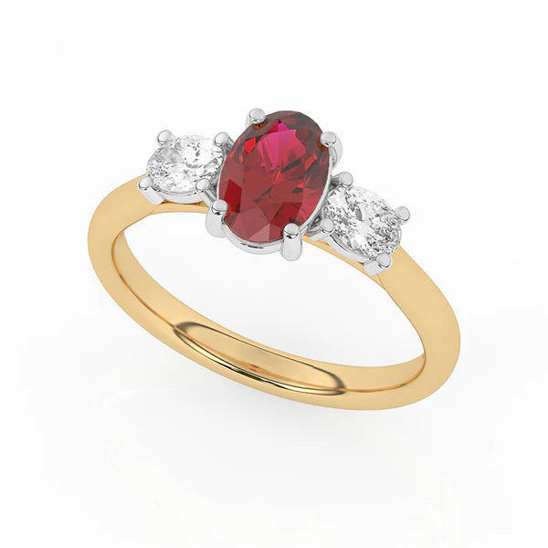 9ct Yellow Gold Lab Grown Ruby & Diamond Trilogy Ring GRR141