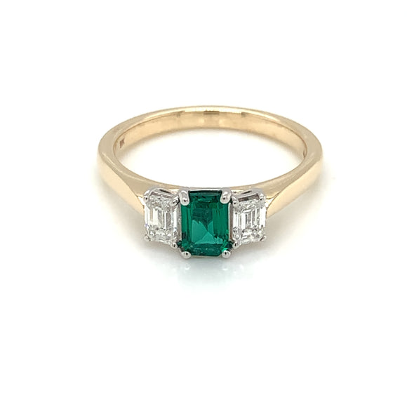 9ct Yellow Gold Lab Grown Emerald & Diamond Trilogy Ring GRE122