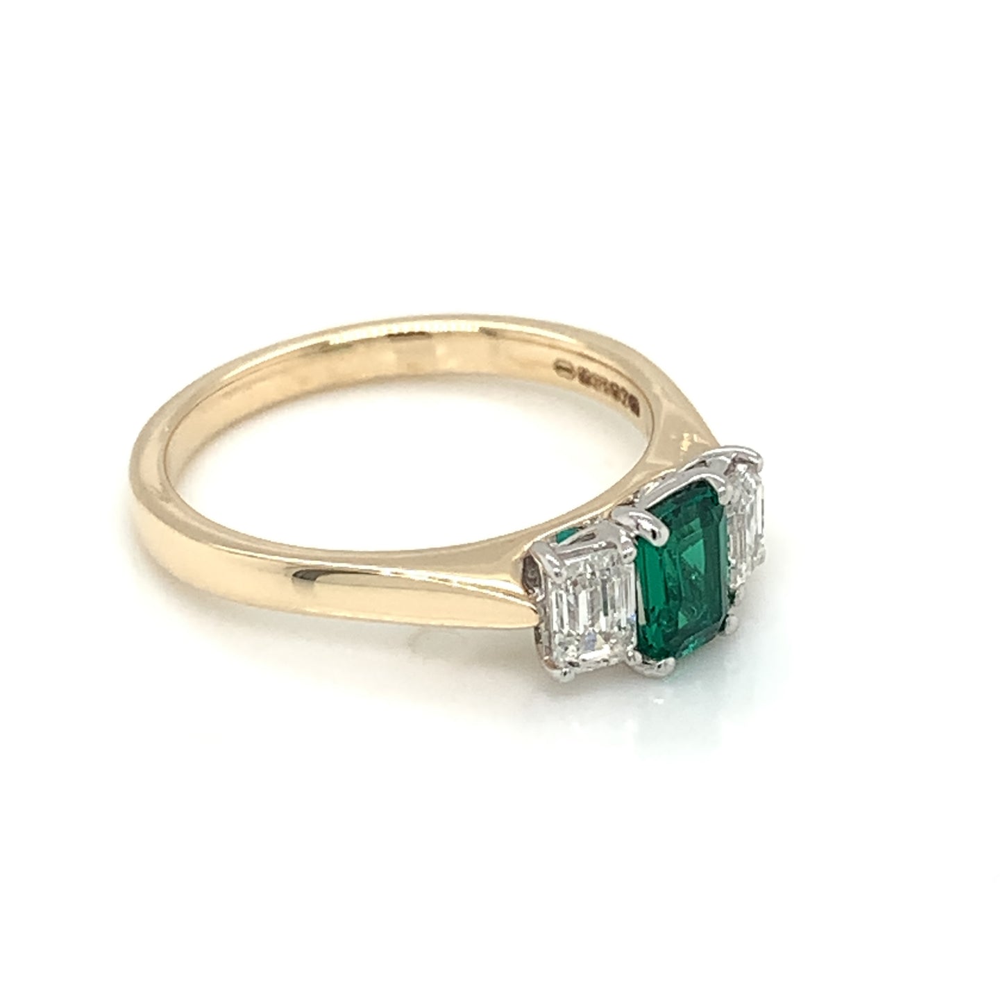 9ct Yellow Gold Lab Grown Emerald & Diamond Trilogy Ring GRE122