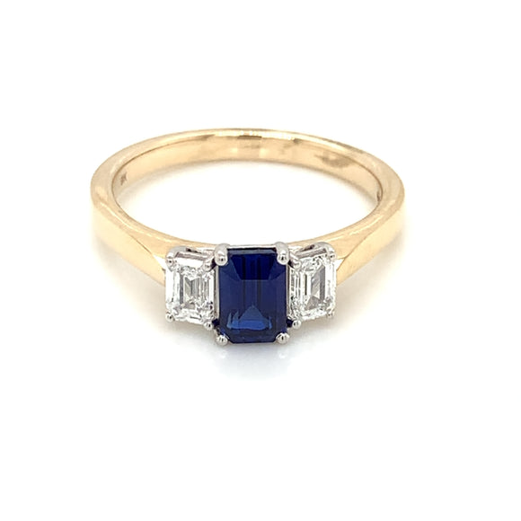 9ct Yellow Gold Lab Grown Sapphire & Diamond Trilogy Ring GRS238