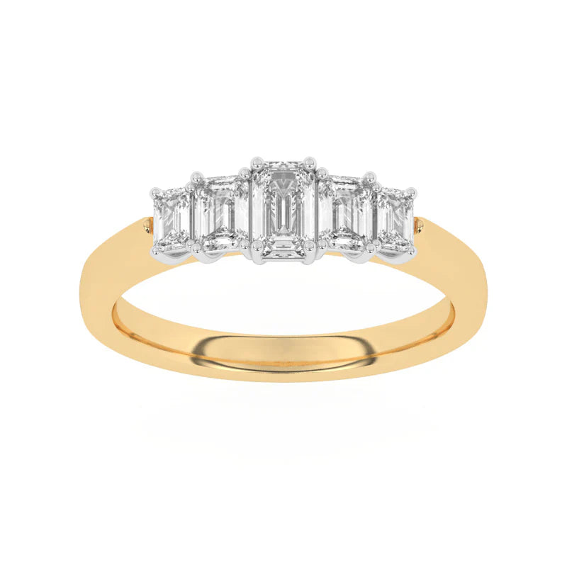 18ct Gold Lab Grown 1.10ct Emerald-cut Graduated 5-stone Ring Y11