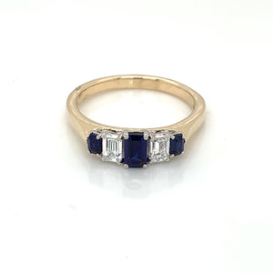 9ct Yellow Gold Lab Grown Sapphire & Diamond Five Stone Ring GRS239