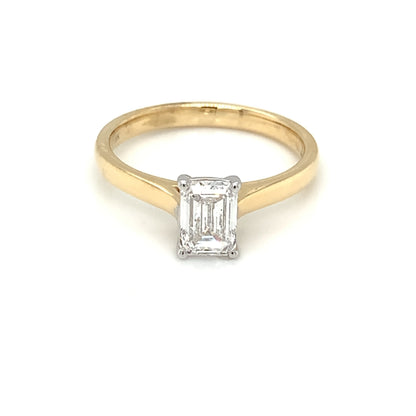 18ct Yellow Gold Lab Grown 1ct Emerald Cut Diamond Engagement Ring Z220
