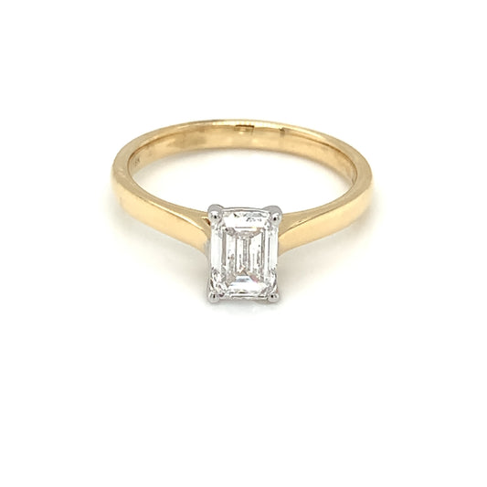 18ct Yellow Gold Lab Grown 1ct Emerald Cut Diamond Engagement Ring Z220