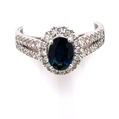 18ct White Gold Natural Sapphire & Diamond Halo Ring GRS252