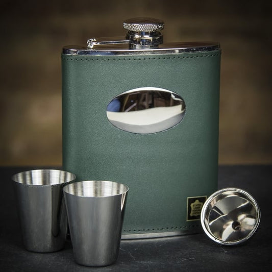 Green Leather Flask in Presentation Box - 6oz