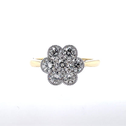 9ct Gold 1.00ct Diamond Vintage Cluster Ring Y01