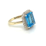 9ct Gold Blue Topaz & Diamond Rectangular Cocktail Ring GRX269