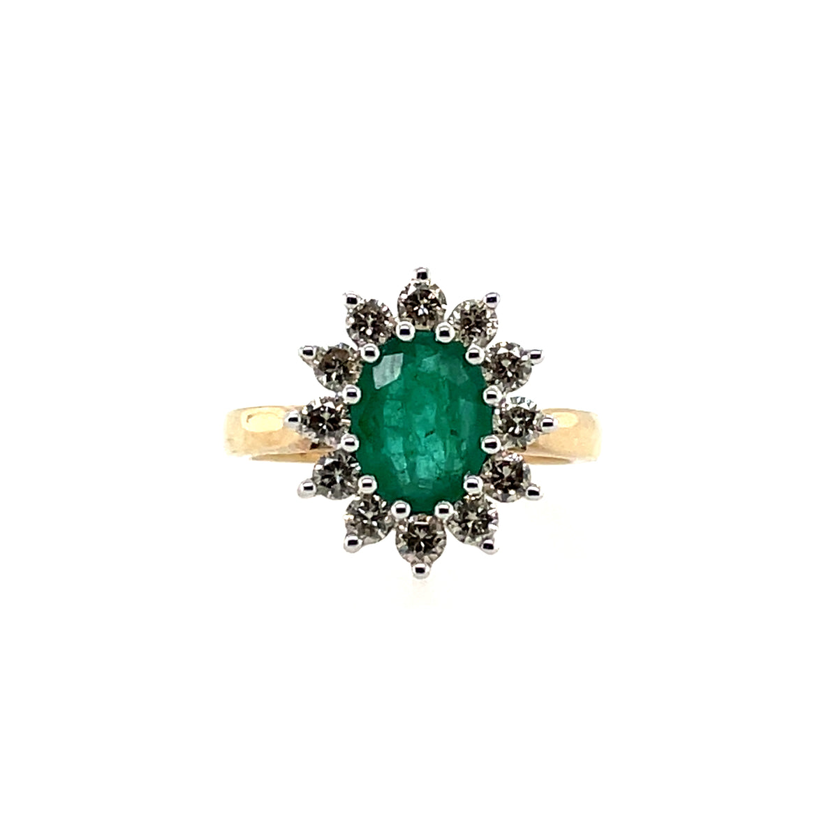 9ct Gold Emerald & Diamond 0.75ct Oval Cluster Ring GRE147