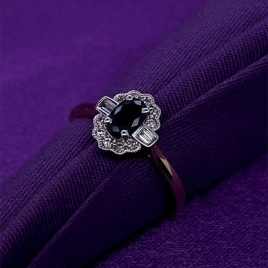 9ct Gold Sapphire & Diamond 0.15ct Vintage Lace Ring GRS296