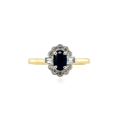 9ct Gold Sapphire & Diamond 0.15ct Vintage Lace Ring GRS296