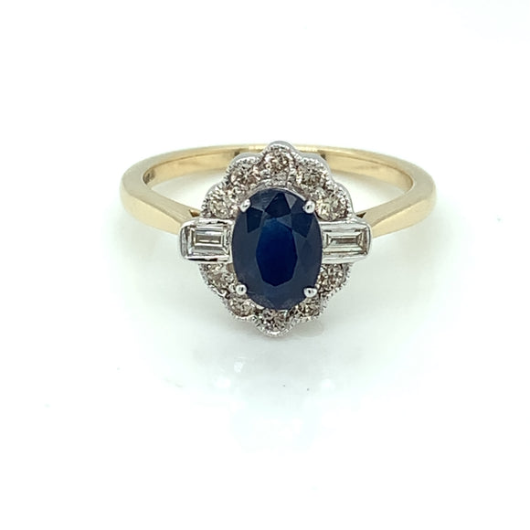 9ct Gold Sapphire & Diamond 0.30ct Vintage Lace Ring GRS231