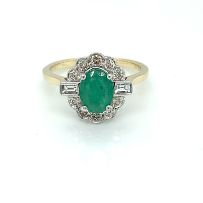 9ct Gold Emerald & Diamond 0.50ct Vintage Lace Ring GRE118