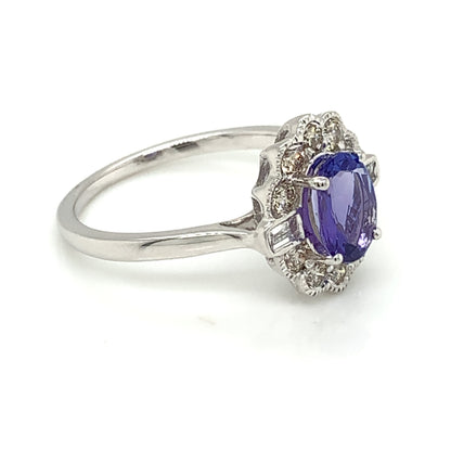 9ct White Gold Tanzanite & Diamond 0.50ct Vintage Lace Ring WRX074