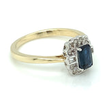 9ct Gold Sapphire & Diamond 0.20ct Rectangular Vintage Lace Ring GRS230