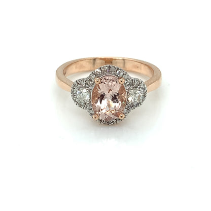 9ct Rose Gold Morganite & Diamond Cluster Ring GRX268