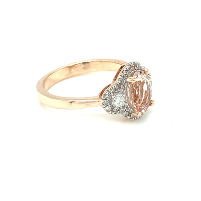 9ct Rose Gold Morganite & Diamond Cluster Ring GRX268