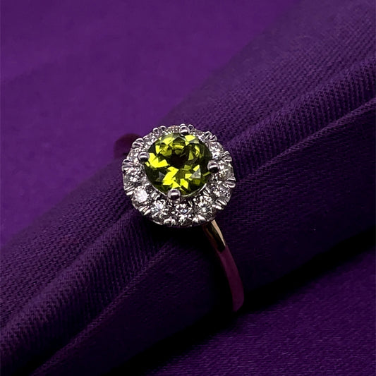 9ct Gold Peridot & Diamond Round Halo Ring GRX303